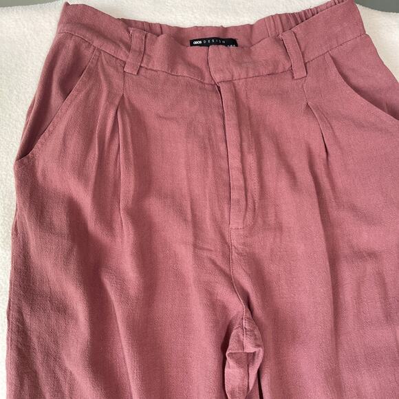 ASOS Women's Linen Blend Pants Pleated Paper Bag Flowy Dusty Rose Pink Size 6 US - Picture 2 of 4
